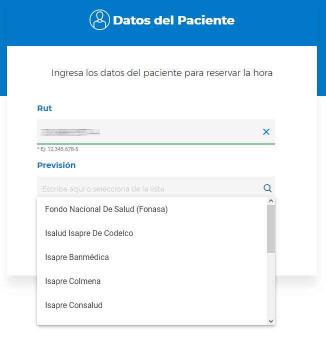 Llenar RUT y Previsión IntegraMédica