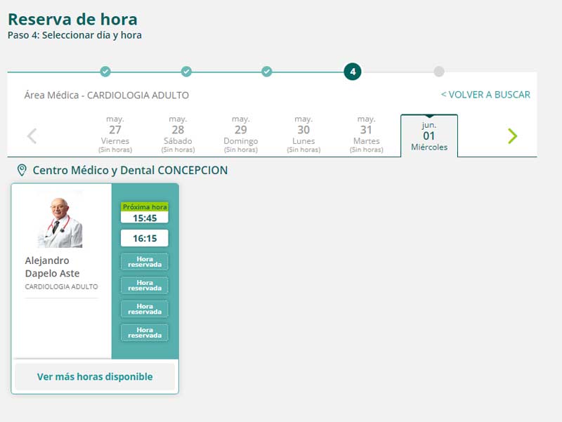 seleccionamos hora y el día para la cita