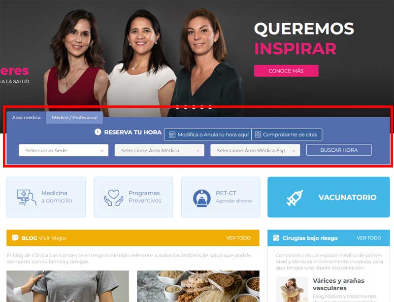 Accede al sitio web oficial de la Clínica Las Condes para reservar hora