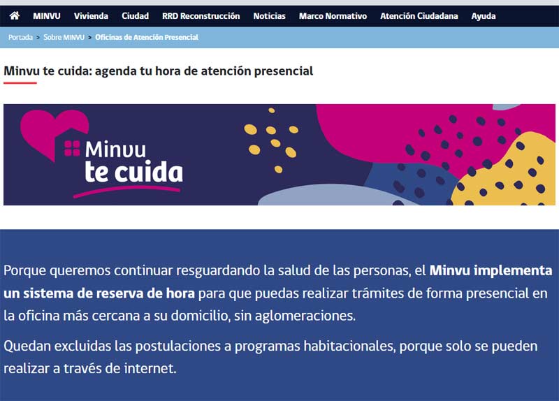 Accede al sitio web oficial del Minvu para reservar hora